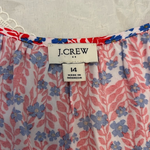 J. Crew Factory Ruffle Midi Curved Hem Dress 14 Women’s Red Blue Floral - Picture 7 of 8